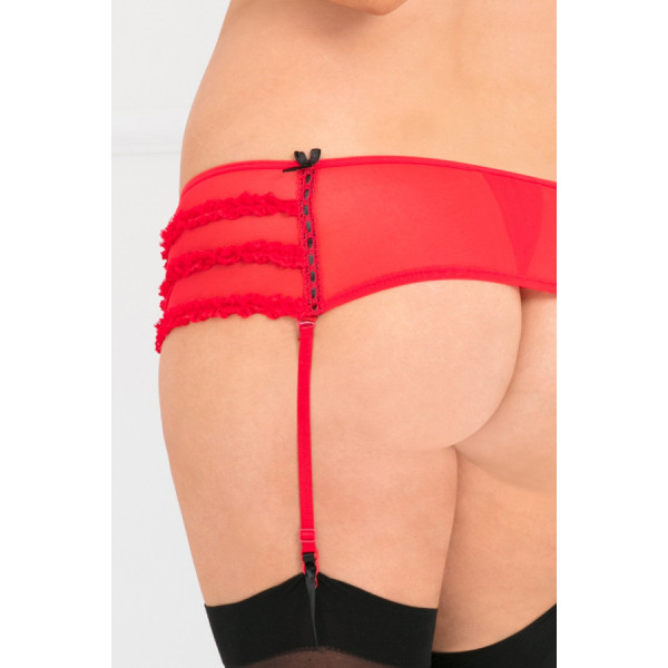 Porte-jarretelles string rouge grande taille fine maille 